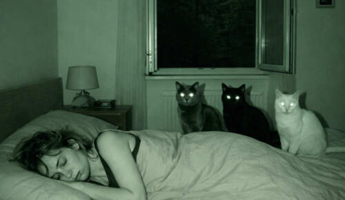 Her gece kedinin bakışıyla uyanıyorduk…