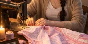 Babasına ait eski gömleklerden